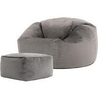 icon Kingston Velvet Bean Bag with Footstool, Charcoal Grey, Large Adult Bean Bag Chair with Filling Included, Accent Chair, Pouffe Footstool, Living Room, Living Room Furniture, Bedroom Furniture