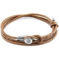 ANCHOR & CREW Men's Dundee Silver & Braided Leather Bracelet in Light Brown