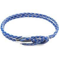 ANCHOR & CREW Men's Padstow Silver & Braided Leather Bracelet in Blue | Size: 21 cm