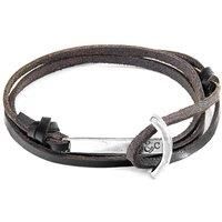Clipper Anchor Silver and Flat Leather Bracelet