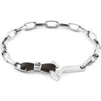 Frigate Anchor Silver and Flat Leather Bracelet