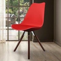 Fusion Living Soho Plastic Dining Chair With Pyramid Dark Wood Legs Red