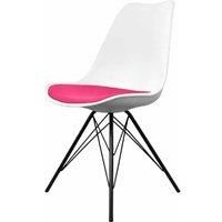 Fusion Living Soho Plastic Dining Chair With Black Metal Legs White & Bright Pink