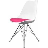Fusion Living Soho White Dining Chair | Pink Padded Seat & Chrome Metal Legs