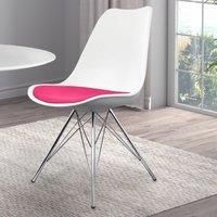 Fusion Living Soho White Dining Chair | Pink Padded Seat & Chrome Metal Legs