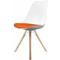 Fusion Living Soho Plastic Dining Chair With Pyramid Light Wood Legs White & Orange