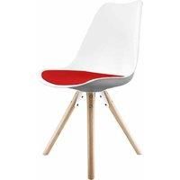 Fusion Living Soho Plastic Dining Chair With Pyramid Light Wood Legs White &red