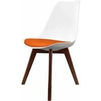 Fusion Living Soho Plastic Dining Chair With Squared Dark Wood Legs White & Orange