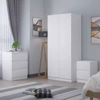 Carlton White High Gloss 2 Door Wardrobe, Full Length Double, Top Shelf Storage, Soft-Close No-Handle Doors, Modern Furniture for Bedroom/Children's Room