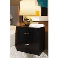 FWStyle Chilton 2 Drawers Bedside Cabinet Table with Polished Metal Handle, Black Gloss