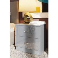 2 Drawer High Gloss Grey Bedside Chest - Chilton