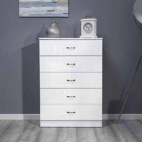 Fwstyle Contemporary 5 Drawer Chest High White Gloss