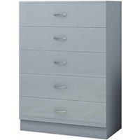 Grey Gloss Chest of 5 Drawers. Large Grey Bedroom Furniture Chest. Metal Handles