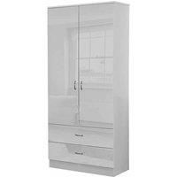 2 Door Combination White Gloss Double Wardrobe