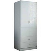 2 Door 2 Drawer High Gloss Grey Double Combination Wardrobe - Chilton
