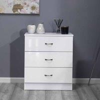 Chilton 3 Drawer Chest White Gloss | Bedroom Furniture | Tall Beside Table Storage