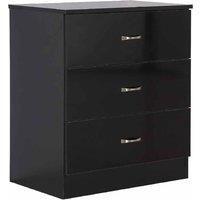 Black High Gloss Deep 3 Drawer Bedroom Chest of Drawers Wood Effect Frame