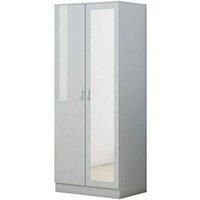 FWStyle 2 Door Mirrored Wardrobe Contemporary Bedroom Furniture & Storage High Grey Gloss Finish
