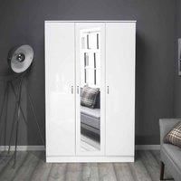 White Gloss Chilton Modern Bedroom 3 Door Mirror Wardrobe with Storage Shelves