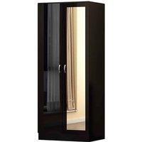 Black Gloss Chilton Modern Bedroom 2 Door Mirror Wardrobe with Storage Shelf