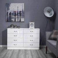 White Gloss 8 Drawer Bedroom Furniture Chest of Drawers Wood Grain Effect Frame