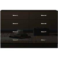 Black Gloss 8 Drawer Bedroom Furniture Chest of Drawers. Matt Black Frame.