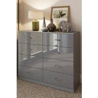 Chilton Wide 8 Drawer Chest of Drawers with High Gloss Drawer Fronts, Grey