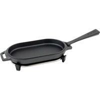 Ooni Cast Iron Sizzler Pan - Griddle Frying Pan 31cm x16cm, Sizzler Plate with Removable Handle and Stainless Steel Trivet, Pre-Seasoned Non-Stick Oven Safe Cookware, Pizza Oven and BBQ Accessories