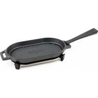 Ooni Cast Iron Grizzler Pan - Grill Frying Pan 31cm x 16cm, Griddle Plate with Removable Handle and Stainless Steel Trivet, Pre-Seasoned Non-Stick Oven Safe Cookware, Pizza Oven and BBQ Accessories