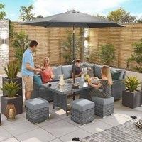Nova Outdoor Living - Cambridge Outdoor Right Hand Corner Sofa Dining Set with Parasol Hole - Flat Grey Weave