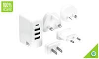 Juice Travel Universal USB Charger with 4 Multi Country Adapters, 4.8A - White