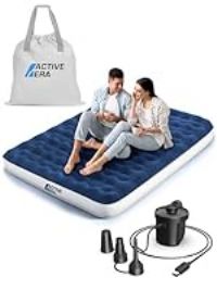 Active Era Camping Air Bed with USB Rechargeable Pump - King Size Inflatable Air Mattress with Integrated Pillow, Travel Bag, Portable Air Pump with USB Charging Cable and Foot Pump