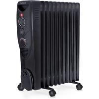 Pro Breeze® 2500W Oil Filled Radiator, 11 Fin - Portable Electric Heater - Built-in Timer, 3 Heat Settings, Adjustable Thermostat, Safety Cut-Off & 24 Hour Timer - Black