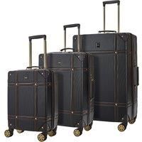 Rock Vintage Set of 3 Suitcases Retro 8 Wheel Spinner Luggage Black