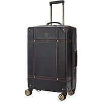 Rock Vintage 67cm Suitcase Retro 8 Wheel Spinner Luggage Black
