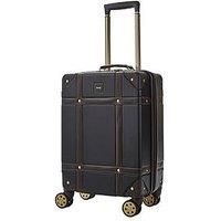 Rock Vintage 54cm Cabin Size Suitcase Retro 8 Wheel Spinner Luggage Black
