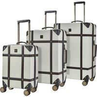 Rock Vintage Set of 3 Suitcases Retro 8 Wheel Spinner Luggage Cream