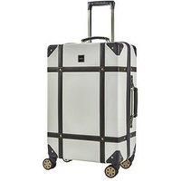 Rock Vintage 67cm Suitcase Retro 8 Wheel Spinner Luggage Cream