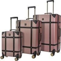 Rock Vintage Set of 3 Suitcases Retro 8 Wheel Spinner Luggage Pink