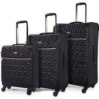 Rock Luggage Jewel 3 Piece Set Soft 4 Wheel Spinner - Black