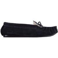 SNUGRUGS Men's Slip On Suede Moccasin Slippers with Wool Lining & Rubber Sole. Made in UK in Navy | Size: 7
