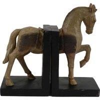 SUPERB TROTTING HORSE BOOKENDS in CARVED WOOD EFFECT, AW-030