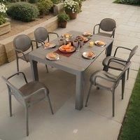 Modura Henrik 140 Set with Stina Chair in Resin Plastic with Fibreglass, Metal Frame Table, Outdoor Garden Patio Dining Furniture