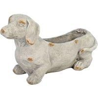 Solstice Sculptures Sausage Dog Planter 30Cm Weathered Light Stone Effect