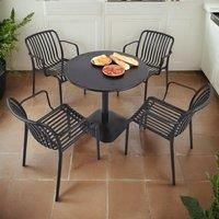 MODURA Albin 80 Round Table Black With 04 Alma Armchair Black Set, Black