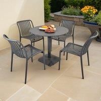 MODURA Albin 80 Round Table Nickel Grey With 04 Mia Bistro Chair Nickel Grey Set, Grey