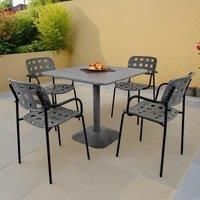 MODURA Albin 80 Square Table Nickel Grey With 04 Karin Armchair Grey-black Set, Grey