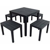 TRABELLA Anthracite Square Table with 4 Roma Bench Set