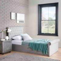 Home Treats Side Lift Ottoman Bed | Single Bed Frame 3FT I Under Bed Storage Sleigh Bed I Deluxe Padded Upholstery Grey