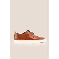 Oswin Hyde Men's Stan Leather Brogue Smart Casual Sneakers in Tan | Size: 11